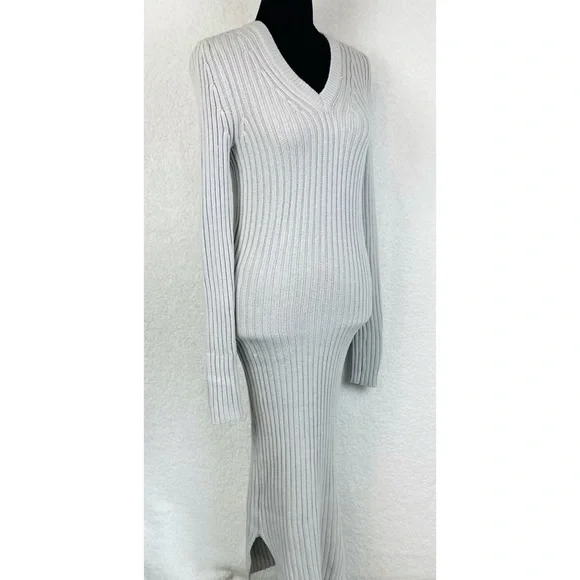 ROMEO & JULIET COUTURE • Grey Ribbed Knit Sweater Bodycon Midi Dress, M - Picture 12 of 13